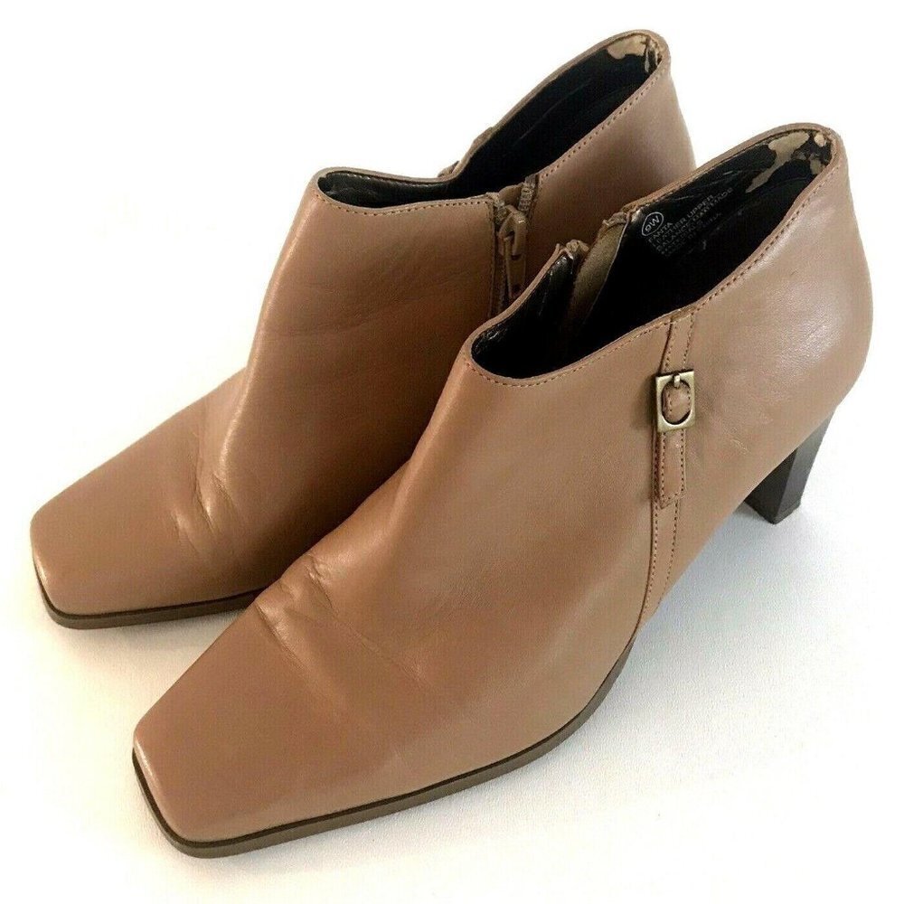 Markon Fanta Soft Leather Camel Brown Zip Ankle Boots Booties Shoes Heels 9W